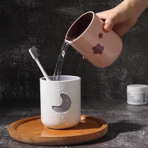 Two-Color Lucky Pair Cup Bathroom Toothbrush Cup Household Cartoon Star Moon Water Cup (Pink & White) - color: Pink & White