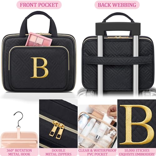 Gifts for Women, Initial Toiletry Makeup Bag Hanging Cosmetic Organizer with Embroidery Letter Personalized Nurse Teacher Appreciation Birthday Mothers Day Gifts for Mom Sister Wife Friends Auntie Her - style: K