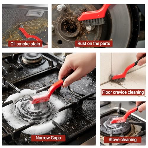 24 PCS Wire Brushes for Cleaning, Stainless Steel Wire Scratch Brush Set Heavy Duty Bristles with Curved Handle Grip Small Metal Wires Brushes for Rust Dirt and Paint Cleaning