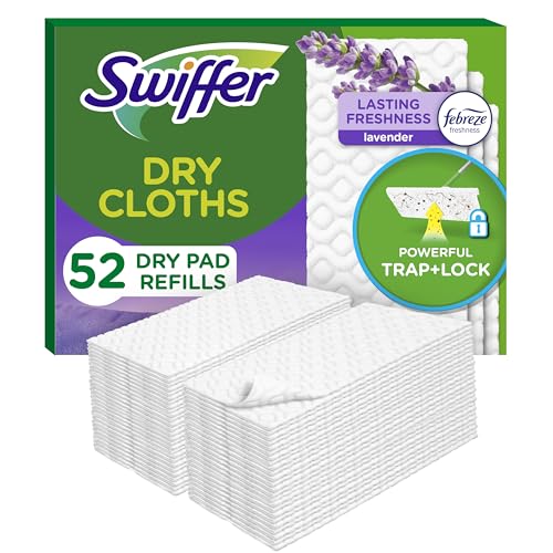 Swiffer Sweep + Mop, Dry Pads Refill, Floor Cleaner for Dirt, Dust, Hair, Cleaning Cloths for Mopping Home, Bathroom, Kitchen, Dust Mop, Floor Duster, Lavender, 52ct - size: 52 Count (Pack of 1)