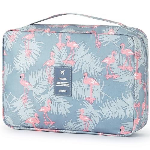 Mossio Hanging Toiletry Bag with Sturdy Hook - Large Portable Cosmetic Makeup Travel Organizer for Men & Women - color: Grey Flamingo