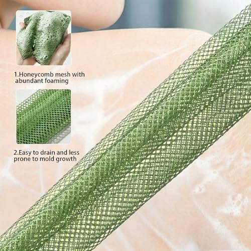 Exfoliating Bath Towel Set for Women Strong Cleaning Back Scrubber - color: Dark Green