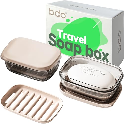 Doter Travel Soap Case, Leakproof Soap Container with Lid, Portable Bar Soap Holder for Traveling, Transparently Soap Dishes for Bathroom, Shower, Gym, School, Camping, Vacation, Outdoor - color: Beige