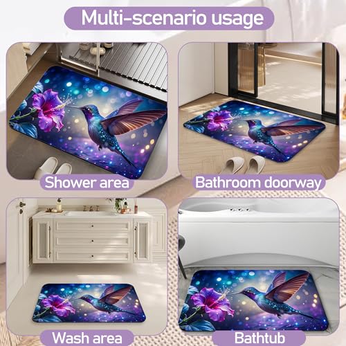 Hummingbird Fantasy Bath Mat, Water Absorbent Quick Dry Thin Bathroom Floor Mat, Rug for Bathroom Kitchen 17"x30" - color: Hummingbird Fantasy