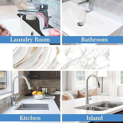 Faucet Mat Splash Guard Platinum Marble, Soft Diatom Mud Material, Strong Water Absorption, Non-Slip,Easy to Clean for Bathroom, Kitchen 23.5"X5.5"