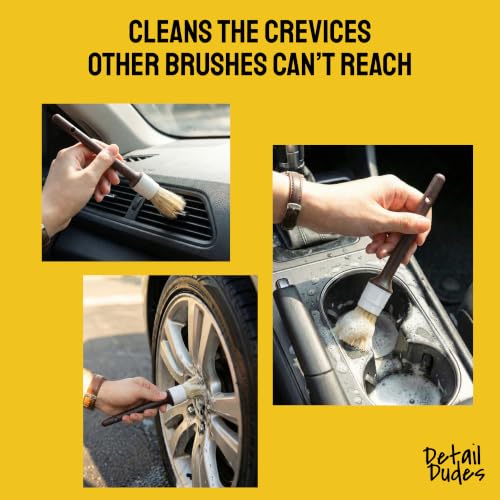 Car Detailing Brush Set 9-Pack with Tire and Wheel Brushes - Detail Dudes | 6-pc Scratch-Free Interior Boars Hair Brushes - 1-pc Exterior Tire Brush, Tire Dressing Applicator and Wheel Brush - size: 9 Pack (Full Kit)