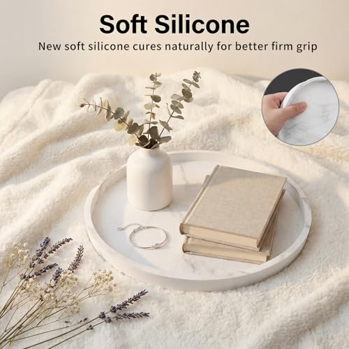 Round Marble White Silicone Decorative Bathroom Vanity Tray 9.06 Inch, Counter Tray for Bathroom Countertop Perfume Holder Dresser Organizer Coffee Table Candle, Non-Slip Durable for Home Use - color: Marble White, size: 9.1"