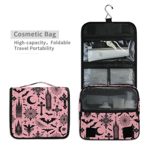 MNSRUU Hanging Toiletry Bag Black Gothic Moon Spider Webs and Bats Travel Makeup bag for Toiletries Portable Travel Toiletry Organizer Cosmetic Bags with Hanging Hook - color: Bats I8897