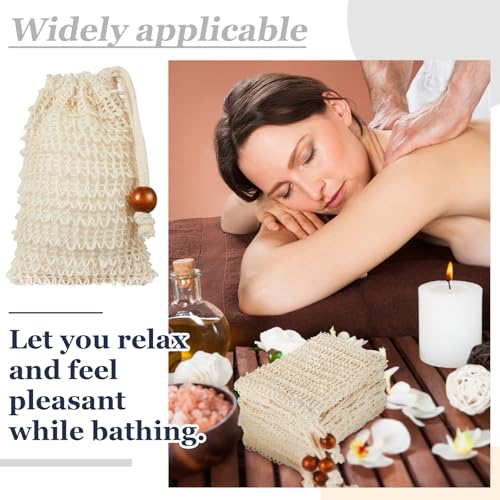 Cunhill 40 Pack Soap Saver Bag Exfoliating Soap Pouch with Drawstring Bar Wooden Bead Foaming and Drying Exfoliating Net for Bath and Shower (4.7x7.1 Inch) - size: 4.7x7.1 Inch