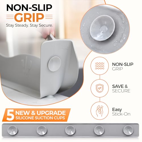 Silicone Sink Splash Guard with Sponge Holder -19.5" x 4.5" x 2.5",- Strong Suction - Sink Edge Protectors for Kitchen Sink - Kitchen Sink Splash Guard - Gray