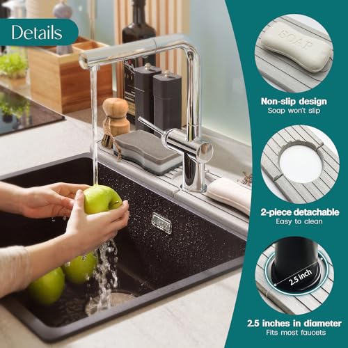 eormoe Diatomite Sink Splash Guard - DryingNeat Kitchen Faucet Mat, Instant Dry Water Absorbing Stone Tray for Sink, Durable Protector for Kitchen Bathroom Counter [Light Grey, 17.7" x 3.9"] - color: Light Grey, size: 17.7" x 3.9"