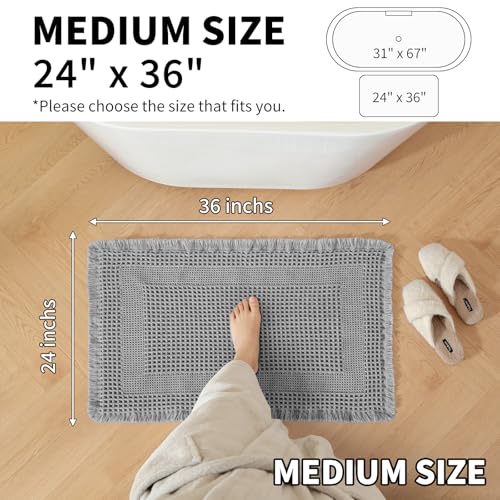 Waffle Bath Mat - Super Water Absorbing Bath Mat Quick Dry, Bathroom Rugs Non Slip Washable with Tassels, Rubber Backed Bathroom Mat for Bathroom Floor, Tub and Shower, 24" x 36", Light Grey - color: Light Grey, size: 24" x 36"