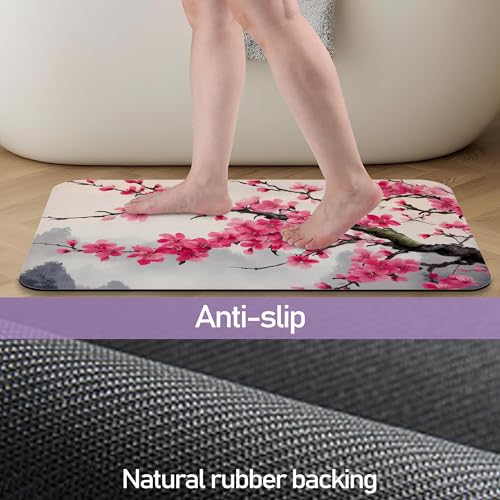 Japanese Cherry Blossoms Bathroom Rugs Mat, Super Absorbent Quick Drying Floor Mat for Bathroom Entryway 17"x30" - color: Japanese Cherry Blossoms