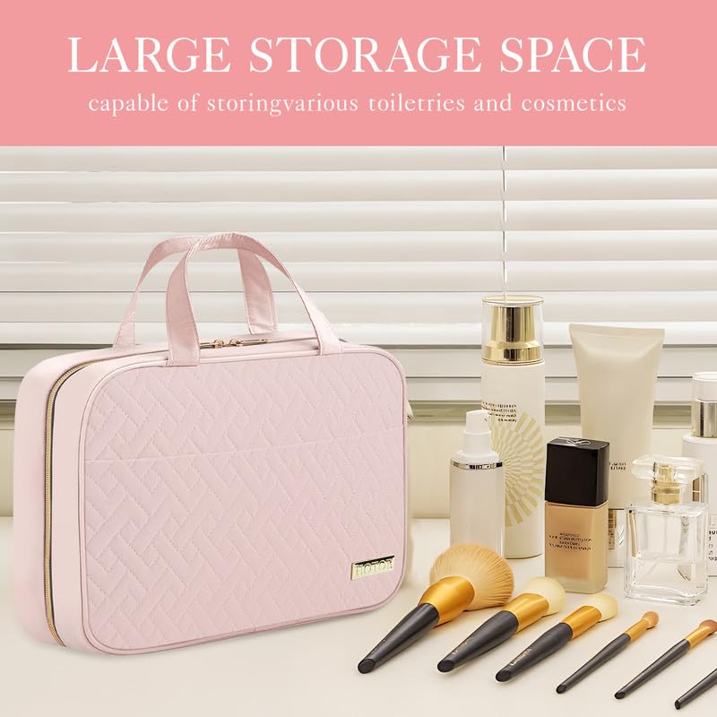 HOTOR Travel Toiletry Bag - Hanging Toiletry Bag for Women & Men, Makeup Bag/Big Comparment, Waterproof for Travel Accessories, Travel Essentials, Medium, Pale Pink - color: Pale Pink, size: Medium