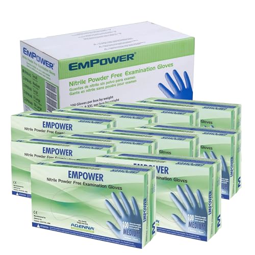 Adenna EMPOWER Disposable Nitrile Glove - 8 Mil, Medical Exam Rubber Gloves with Textured Grip, Non-Latex & Powder-Free, Cleanroom Lab & Industrial use, Case of 1000, Medium, Blue - size: Medium (Case of 1000)