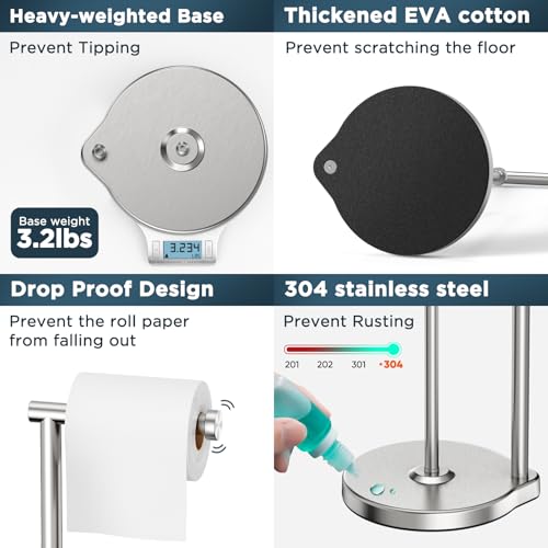 theaoo Heavy-Duty Toilet Paper Holder Stand – Modern Freestanding Bathroom Toilet Tissue Paper Roll Holder with Reserve & Storage, Stainless Steel (Silver, Free Standing) - color: Silver
