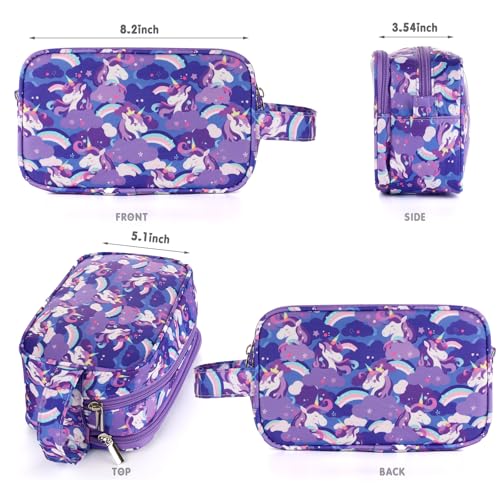 Unicorn Kids Toiletry Bag for Girls, Travel Toiletry Bag for Little Young Girls Cosmetic Bag Makeup Bag Waterproof Hanging Wash Bag Toddler Toiletries, Purple - color: Purple Unicorn