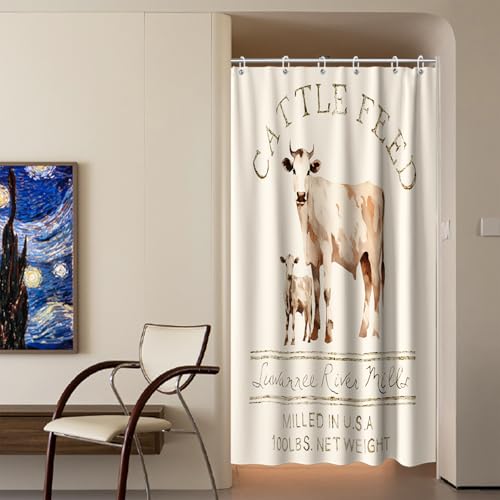 Farmhouse Abstract Animal Cattle Feed Cow Rustic Fabric Shower Curtain Sets Bathroom Decor with Grommets and Hooks - 36 W x 72 H Inch Ivory White - size: 36"W x 72"L (Pack of 1)