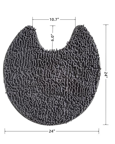 Soft Shaggy Round Toilet Rug U Shaped for Bathroom, Excellent Absorbent Contour Toilet Mat Machine Washable, Non-Slip Microfiber Chenille Bathroom Rugs 24" Dark Grey - color: Dark Grey