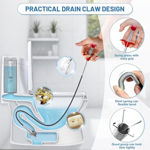 Drain Snake，116" Flexible Grabber Claw Tool Reacher Drain Snake Hair Drain Clog Remover for Toilet Sewer Shower Kitchen Bathroom Tub Clogged Drains Opener Cleaning Tool - style: 116 IN