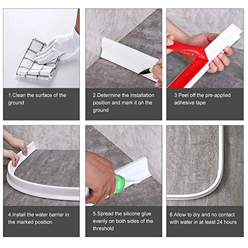 59Inch Collapsible Shower Threshold Water Dam 2" High Shower Barrier Water Stopper 2" Tall Shower Water Guard To Keep Water In Shower Dry And Wet Separation Bathroom Wheelchair Accessible - color: White, style: 59inch