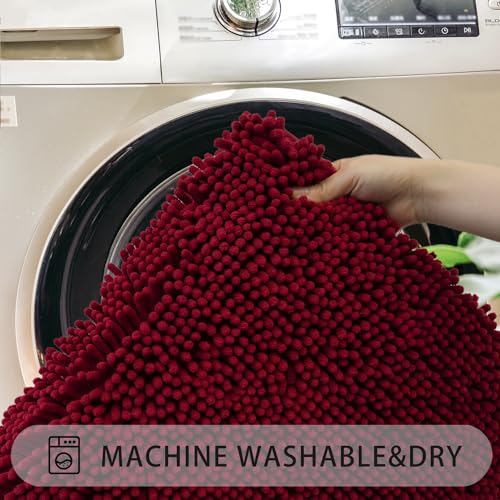 U-Shaped Toilet Rug, Chenille Contour Bathroom Mat, Non-Slip PVC Backing, Machine Washable, 24x20, Burgundy - color: Burgundy, size: 1'8" x 2' (20"x 24"U)