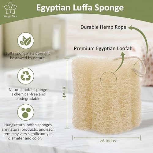 2 Pack HungkaTurn Natural Egyptian Loofah Body Scrubber, 100% Organic Luffa Exfoliating Sponge for Men&Women, Gentle Skin Cleansing Shower Scrubber for Radiant Smooth Skin, Large Spa-Grade Body Loofa. - color: Beige Body Scrubber, size: 1 Count (Pack of 2