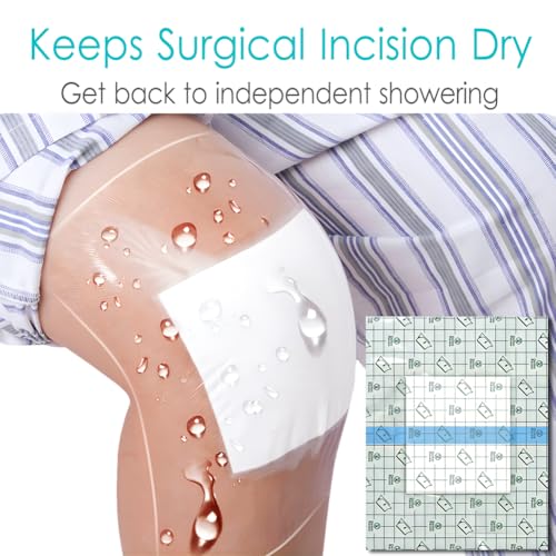 7 Pcs Waterproof Shower Cover 10"x12" with Non-Stick Center Pad for Large Port Surgery Incisions Protector Patch Transparent Film Clear Adhesive Wounds Dressing Bandage Shields - size: 10x12 Inch (Pack of 7)
