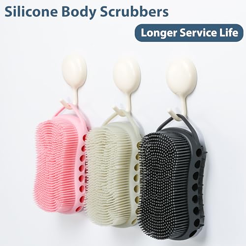 MtBoi Double-Sided Exfoliating Silicone Body Scrubber, 2-in-1 Bath Scrubber, Shampoo Brush, Silicone Loofah for All Skin Types, Shower Body Scrubber, Easy to Clean, Lather Well (Pink) - color: Pink