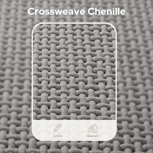 HOMEIDEAS Bathroom Rugs Set 2 Piece, Ultra Thin Non-Slip Bath Mats Rubber Backed, Chenille Absorbent Quick Dry Mats for Shower & Vanity, Low Profile Fits Under Door (Grey, 32"x20"+24"x17") - color: Grey