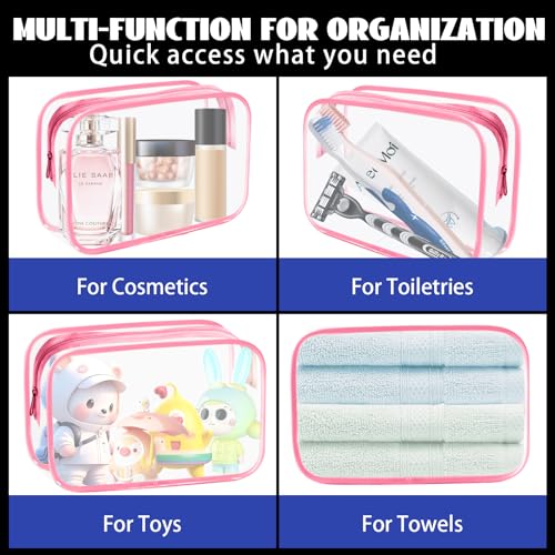 YedsIntu 16-Piece Makeup Bags, Waterproof Toiletry Bag Carry Pouch Portable Cosmetic Bag PVCTravel Clear Pouches Carry-on Travel Essentials Transparent Storage Organizer Bag (Rose Pink-M) - color: Rose Pink-M