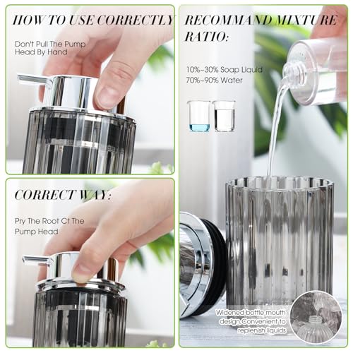 Potchen 2 Pcs Refillable Foaming Hand Soap Dispenser 10 oz Plastic Dispenser Pump Lotion Foaming with Silver Pump for Bathroom Vanities Kitchen(Gray) - color: Gray