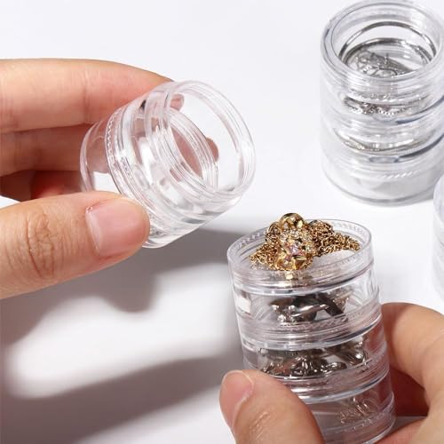 2pack Stackable Cosmetic Jars,7 Layer Clear Plastic Round Storage Jars 5G Multilayer Empty Cosmetic Jewelry Storage Box with Screw Cap Lid