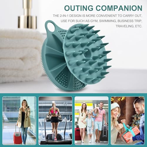 INNERNEED 2in1 Silicone Body Scrubber & Scalp Massager Shampoo Brush, Green | Food-Grade Soft Material, More Hygienic, Easily Lather, Convenient for Travel, Gym, Business,etc - color: Dark Green