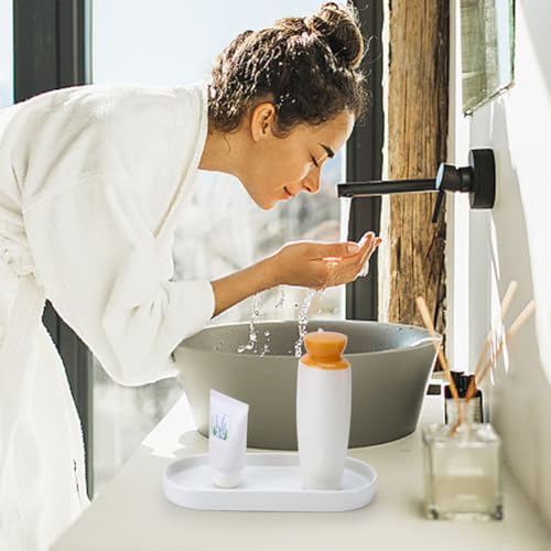 2PCS White Ceramic Round Soap Dispenser Tray, 3.5 X 8 Ceramic Vanity Tray for Bathroom Counter Decorative, Jewelry Ring Dish, Toilet Tank, Candles, Kitchen Sink Countertop Organizer Plate
