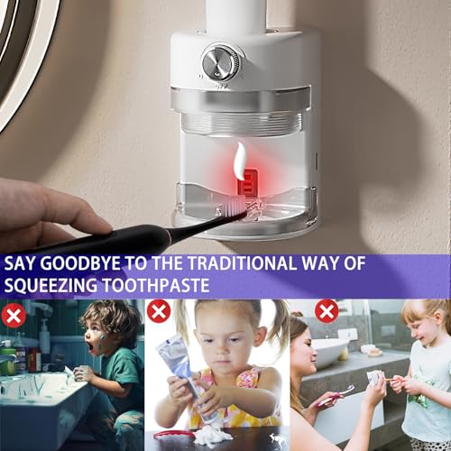Toothpaste Squeezer, Bathroom Wall Mounted Electric Toothpaste Dispenser with Adjustable Toothpaste Dispensing Amount, Automatic Toothpaste Dispenser for Adults and Kids (White) - color: White
