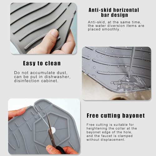 Silicone Sink Splash pad with Inclined Drain, Easy-to-Clean Drain pad, Suitable for Kitchen and Bathroom. (Unilateral Gray) - color: Unilateral Gray