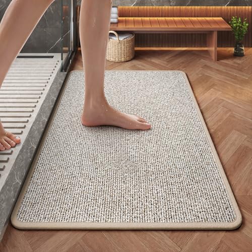 Non Slip Bathroom Rugs Washable, Rubber Backing Bath Mat, Absorbent Quick Dry Floor Mats for Bathroom, Outside Shower and Sink, Thin Bath Rugs Fits Under Door, 16"x24", Brown - color: Light Brown, size: 16"x24"