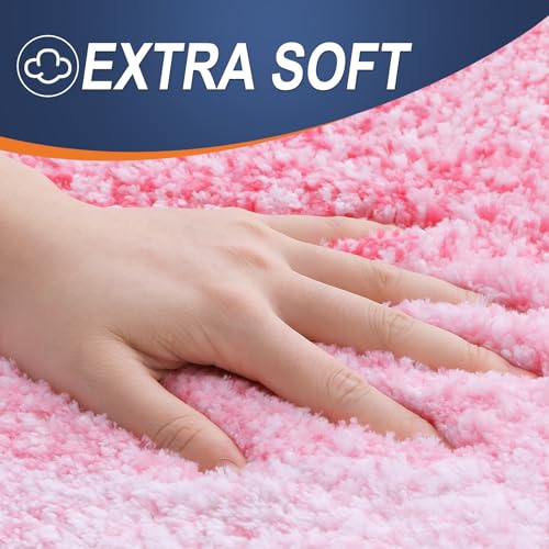 OLANLY Bathroom Rug Set 2 Piece, Soft Absorbent Microfiber Bath Mats and U-Shaped Contour Toilet Rug, Non-Slip, Machine Wash Dry, Plush Shaggy Bath Mats for Bathroom (24"x16"+24"x20", Pink) - color: Pink, size: 24" X 16" + U24" X 20"