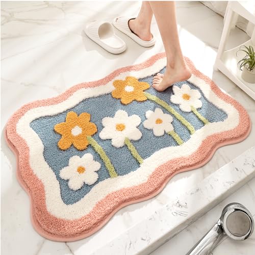 PTAEXCEL Cute Bath Mat, 32" x 20" Extra Soft Pink Bathroom Rugs, High Absorbent Flower Area Rug, Non Slip Machine Washable Bathroom Mat, Great for Indoor Bathtub Bedroom Floor - color: Pink 32x20"