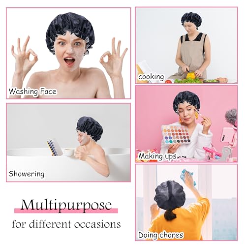 Shower Cap for Men, Waterproof Bath Shower Caps Double Layer Reusable Reusable Satin Bonnets Adjustable Elastic Bathing Hair Cap for Men Women