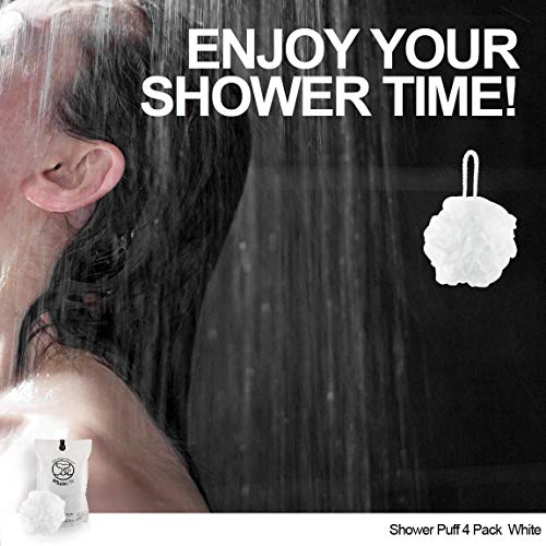 Loofah Sponge Bath Sponge for Women Men 4 Pack (White) - style: White