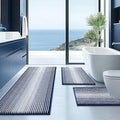 BSICPRO Bathroom Rugs Sets 3 Piece, Toilet Rugs U-Shaped Contour Bath Mat Set, Long Striped Absorbent Non Slip Chenille Shower Mat, Navy Blue - color: Navy Blue, size: 20"x47"+16"x24"+ U Shape 20"x24"