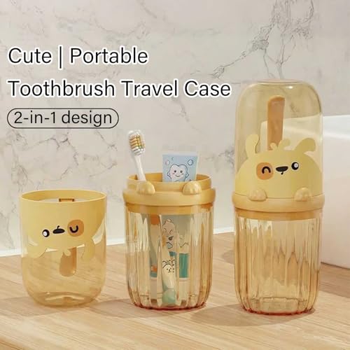 Toothbrush Travel Case for Kids with Detachable Handle, Portable Cute Toothbrush Holders, Multifuction Toothbrushes Toothpaste Storage Box for Camping Travel or Daily Use (Yellow) - color: Yellow