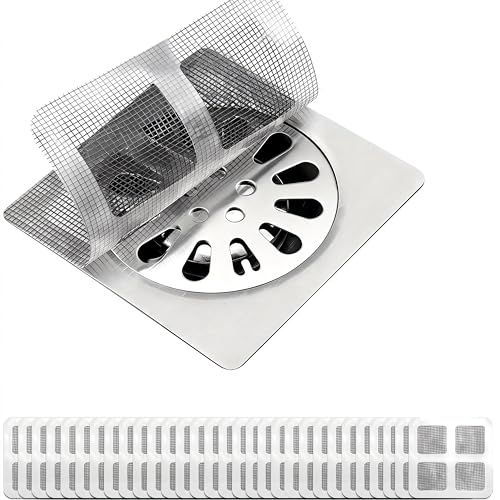 Disposable Shower Drain Hair Catcher 30 Pack, Waterproof Peel and Stick Mesh Drain Strainer Stickers for Shower, Bathtub, Bathroom Sink, Laundry and Tub Drains — Hair Trap Clog Prevention