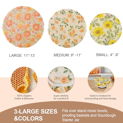 Reusable Bowl Covers for Bread Proofing - Beeswax Bowl Covers Reusable 3 Set, Cotton Blend Stretch Design, Fits 4-13 Inch Bowls, Shower Caps for Sourdough Bread, Dough Proofing & Food Storage（Flower） - color: Flower