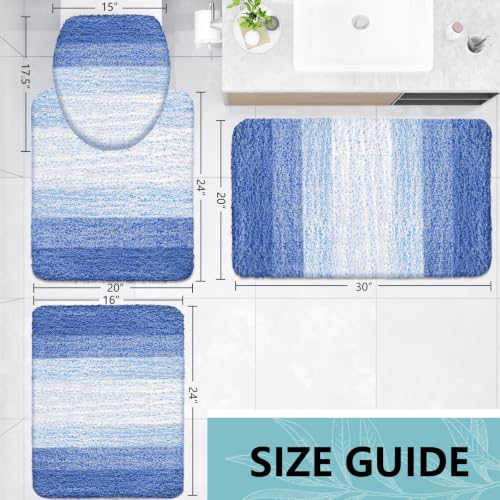 Arotive Microfiber Bathroom Rugs Sets 4 Piece, Extra Soft Absorbent Bath Mats, Machine Wash Dry U-Shaped Contour Rug and Toilet Lid Cover for Bath Tub, Toilet and Shower, Light Royal Blue - color: Light Royal Blue, size: 30" X 20" + 24" X 16" + 24" X 20"