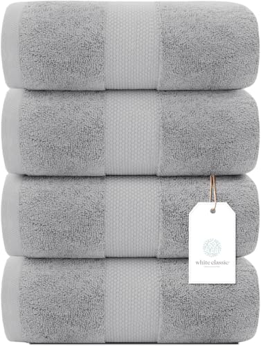 White Classic Luxury Bath Towels Set of 4 Large - 700 GSM Cotton Ultra Soft Bath Towels 27x54 | Highly Absorbent and Quick Dry | Hotel Towels for Bathroom Luxury, Plush Shower Towels, Dolphin Gray - color: 07: Dolphin Gray