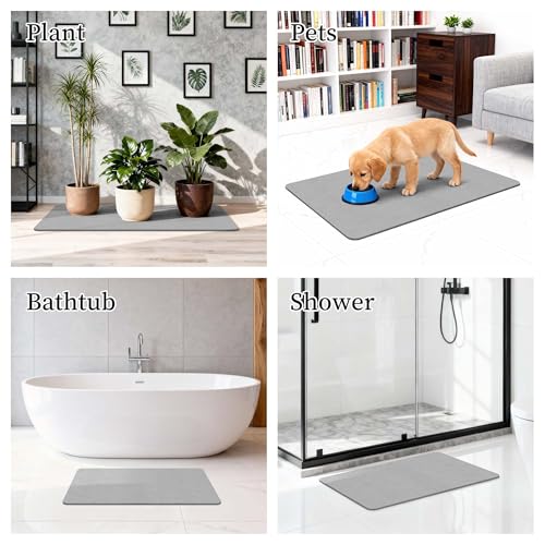 THMINS Non-Slip Stone Bath Mat with Rubber Bottom, 24''x16'' Diatomaceous Earth Shower Mat, Super Absorbent, Self-Quick-Drying, Easy to Clean for Bathroom/Ktichen, Gray - color: Gray 1 Pack