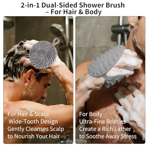 Larger Silicone Body Scrubber&Scalp Massager Hair Growth,Dual Sided Dual-Use,Exfoliating Body Scrubber,Wet&Dry Brush for Hair Massager Scalp,Silicone Shower Scrubber (Grey) - color: Grey